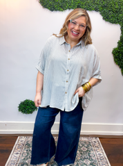 Falling for Stripes Button Down Shirt in Black