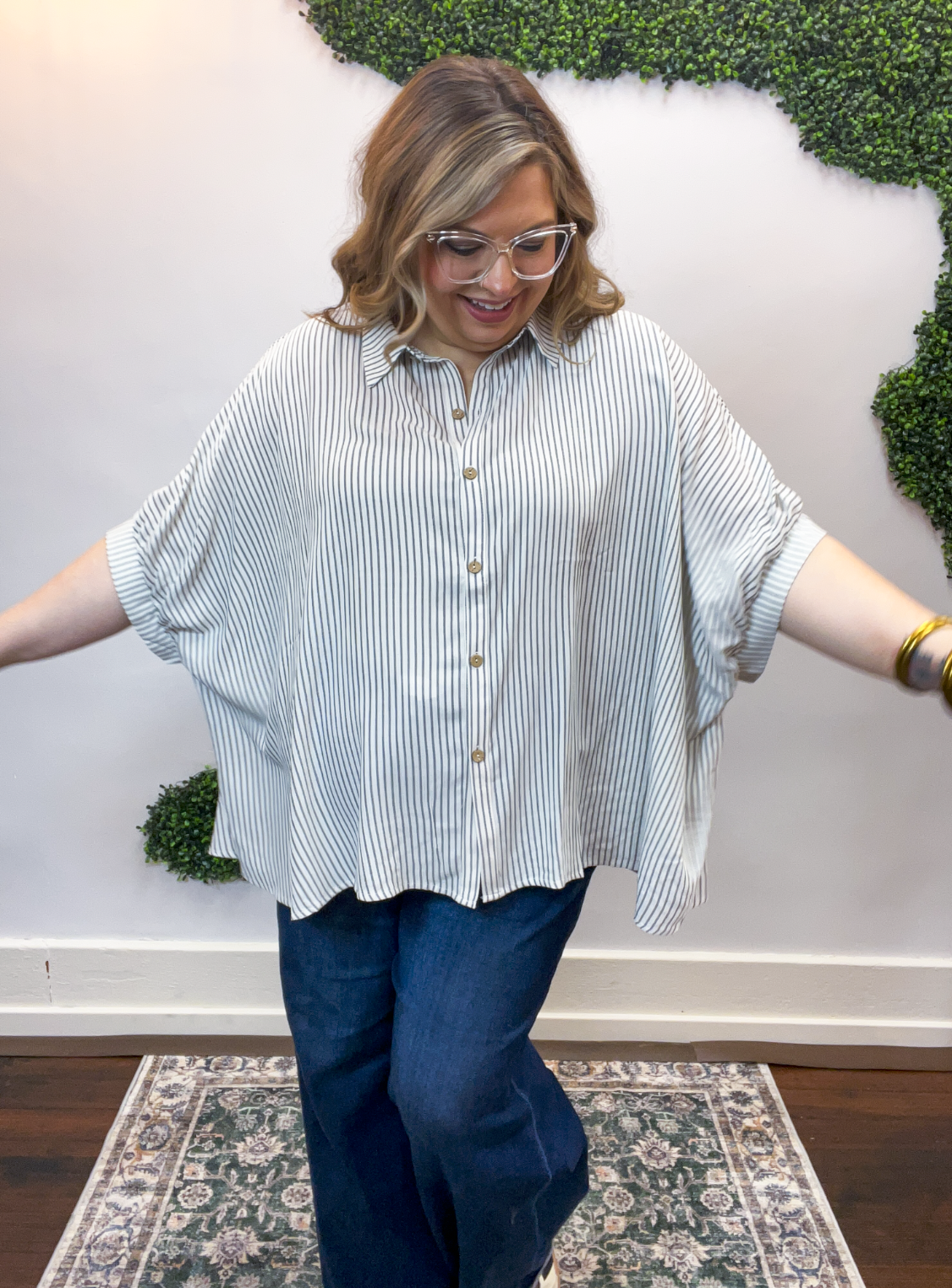 Falling for Stripes Button Down Shirt in Black