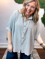 Falling for Stripes Button Down Shirt in Black