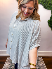 Falling for Stripes Button Down Shirt in Black