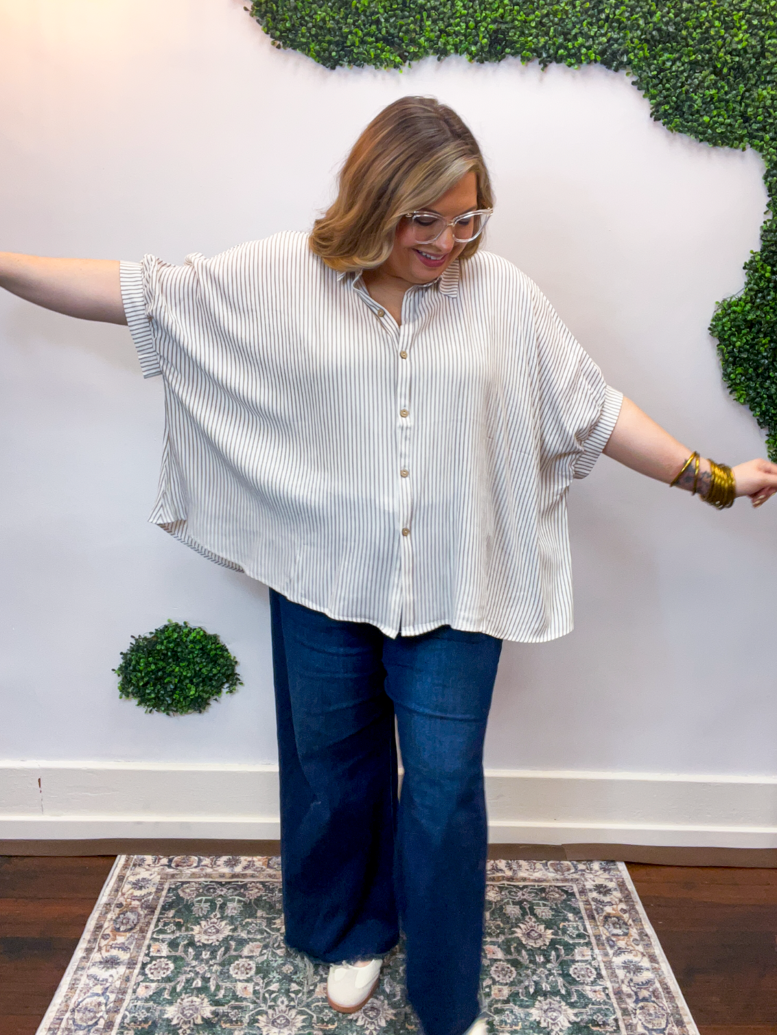 Falling for Stripes Button Down Shirt in Taupe