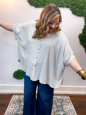 Falling for Stripes Button Down Shirt in Taupe