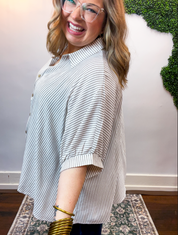 Falling for Stripes Button Down Shirt in Taupe