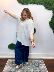Falling for Stripes Button Down Shirt in Taupe