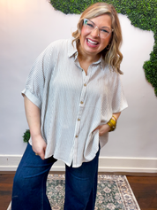 Falling for Stripes Button Down Shirt in Taupe