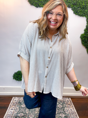 Falling for Stripes Button Down Shirt in Taupe