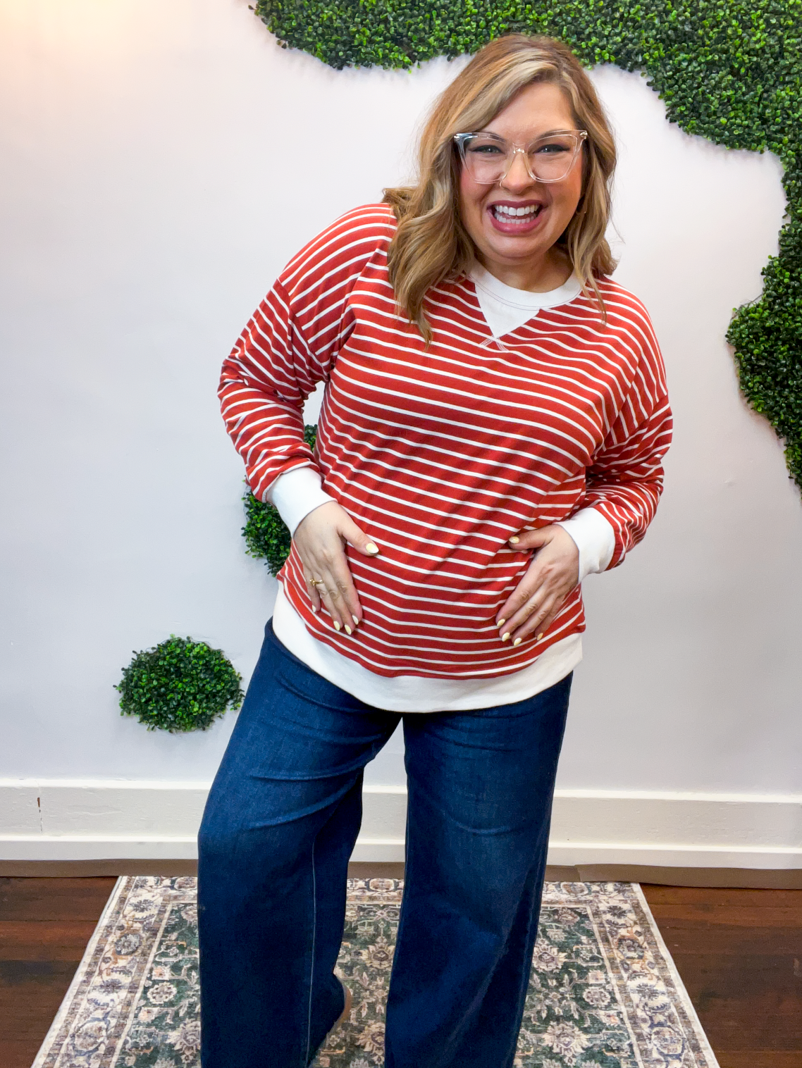 Homecoming Stripe Pullover in Rust