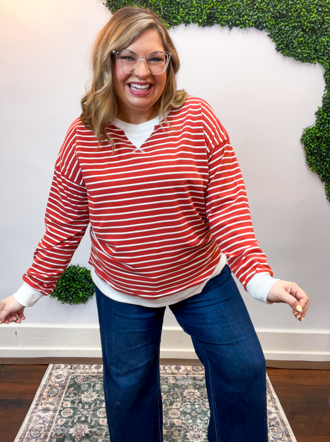 Homecoming Stripe Pullover in Rust