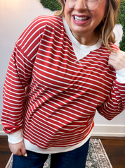 Homecoming Stripe Pullover in Rust
