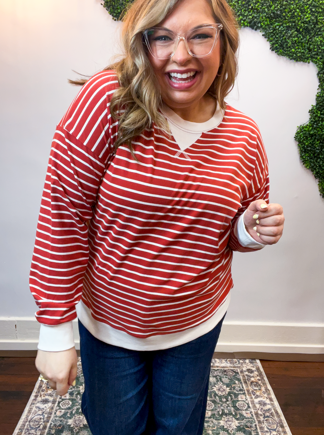 Homecoming Stripe Pullover in Rust