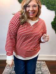 Homecoming Stripe Pullover in Rust