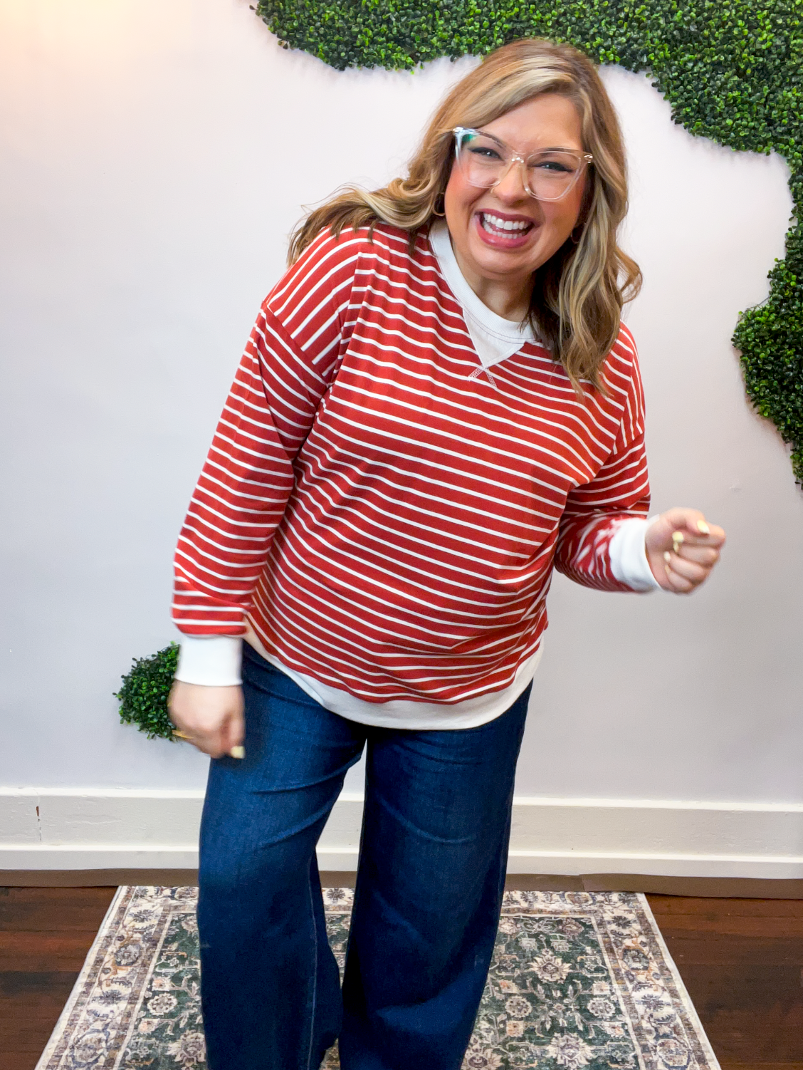 Homecoming Stripe Pullover in Rust