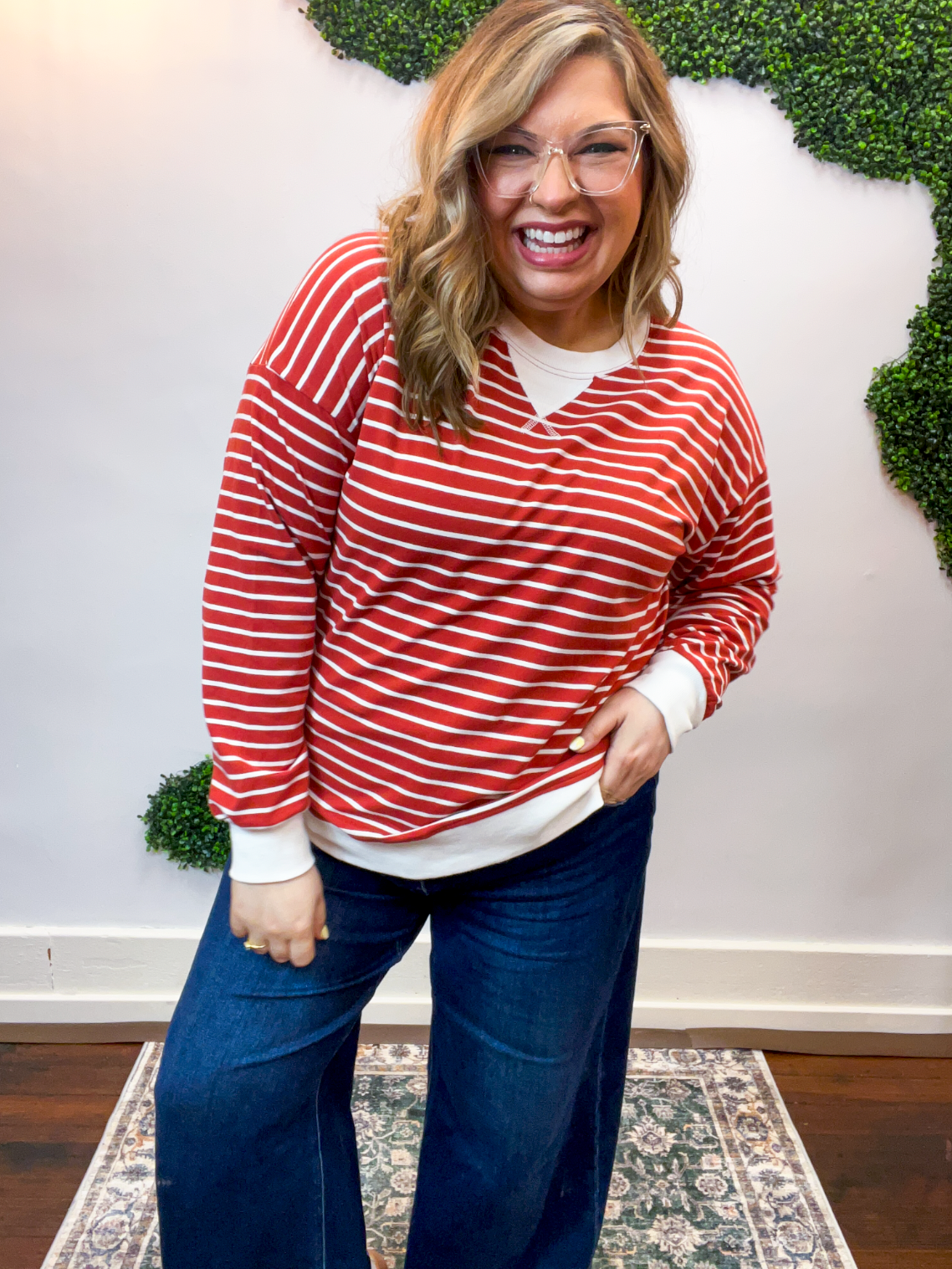 Homecoming Stripe Pullover in Rust