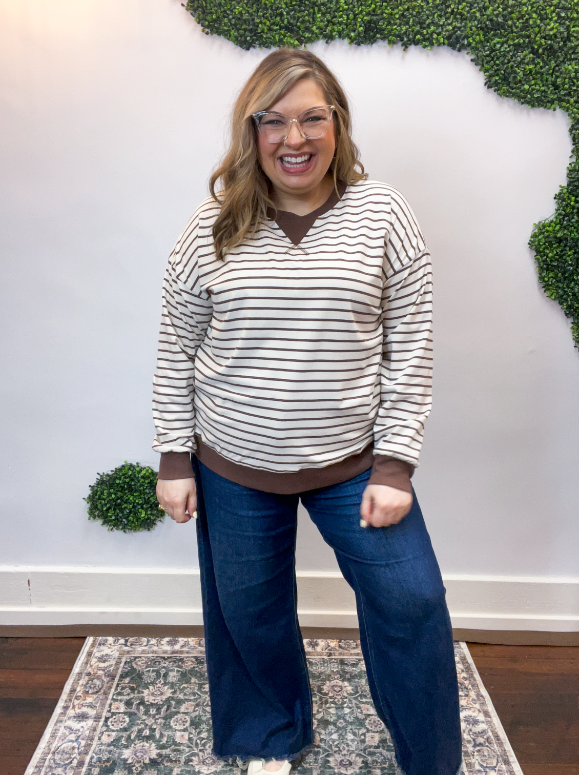 Homecoming Stripe Pullover in Brown & Beige