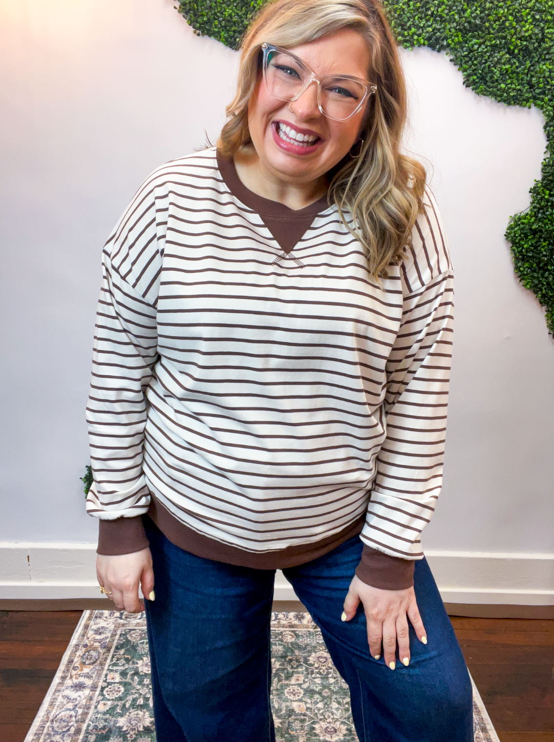 Homecoming Stripe Pullover in Brown & Beige