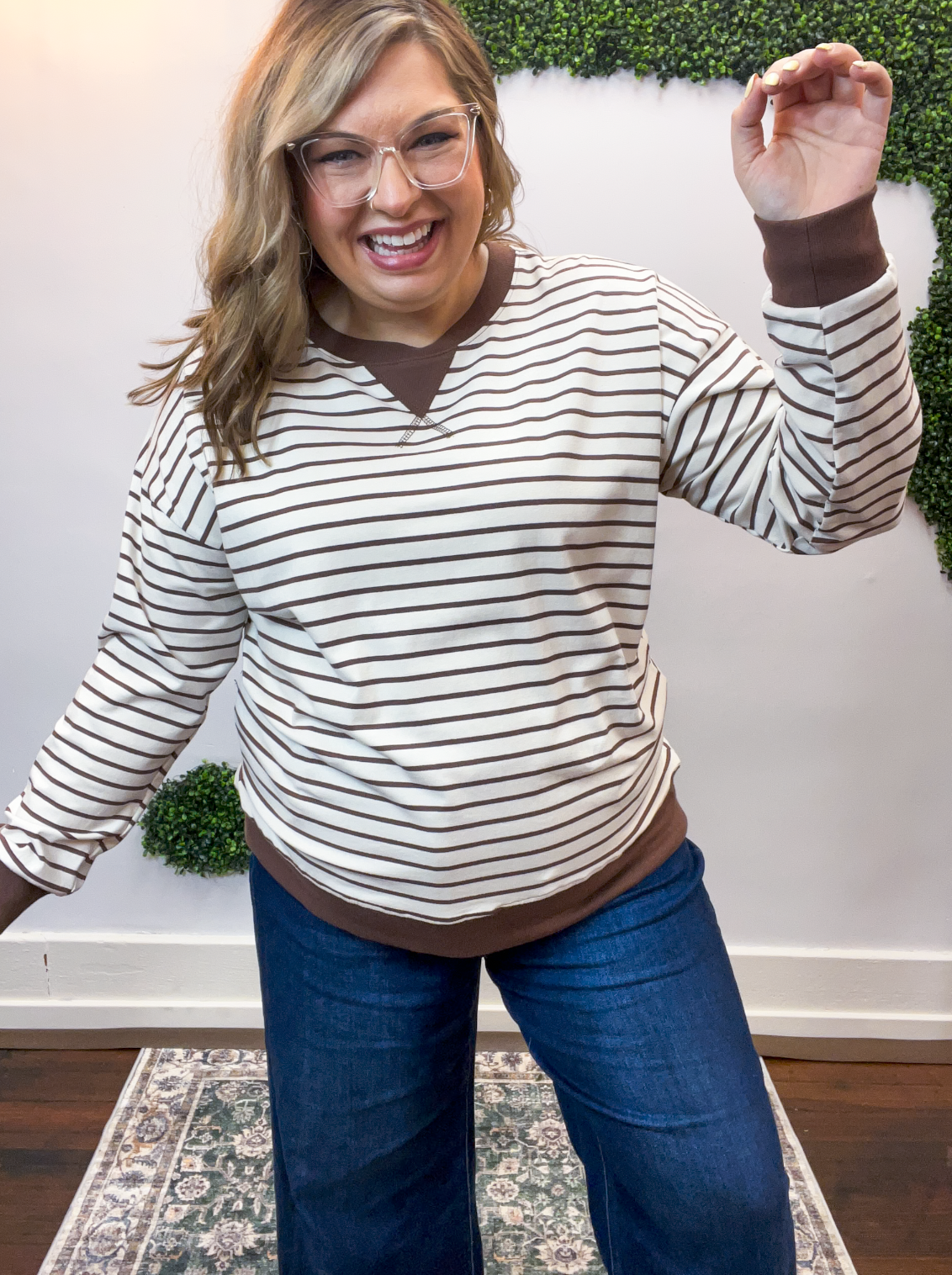 Homecoming Stripe Pullover in Brown & Beige