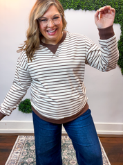 Homecoming Stripe Pullover in Brown & Beige