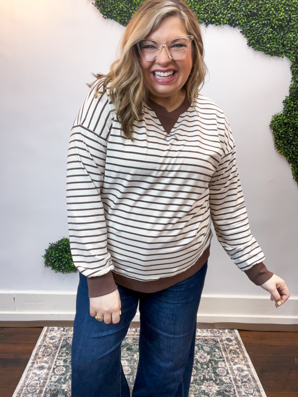 Homecoming Stripe Pullover in Brown & Beige