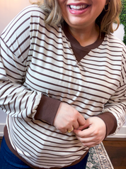 Homecoming Stripe Pullover in Brown & Beige