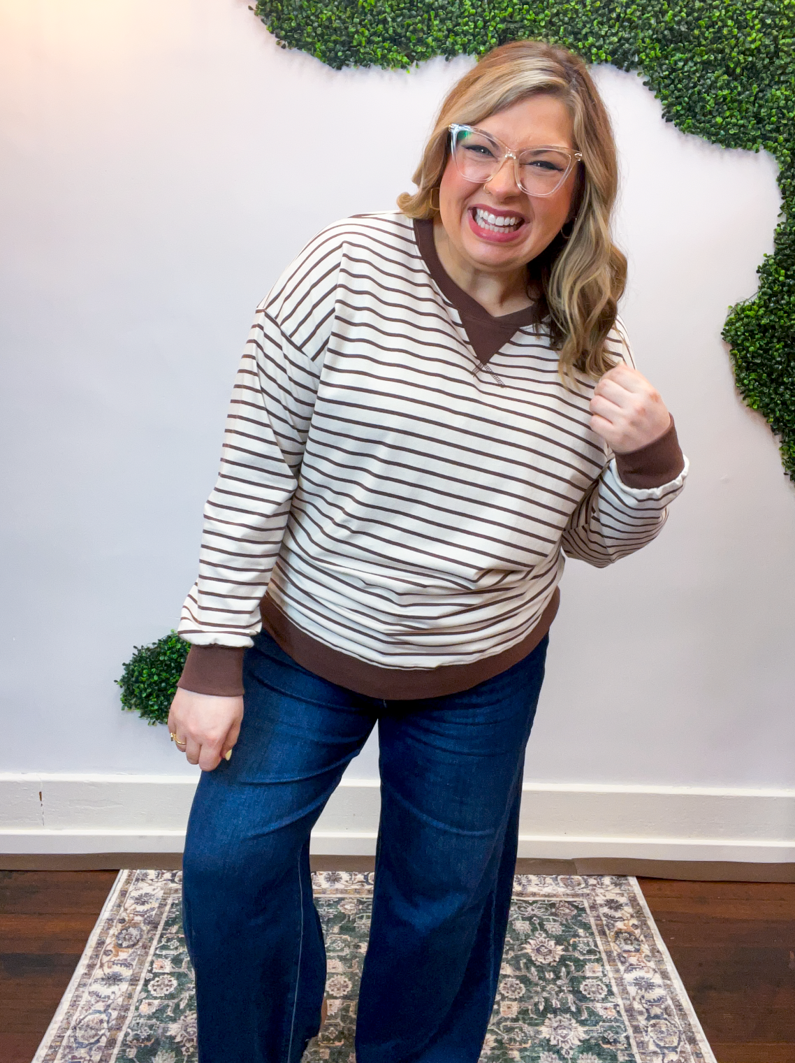 Homecoming Stripe Pullover in Brown & Beige