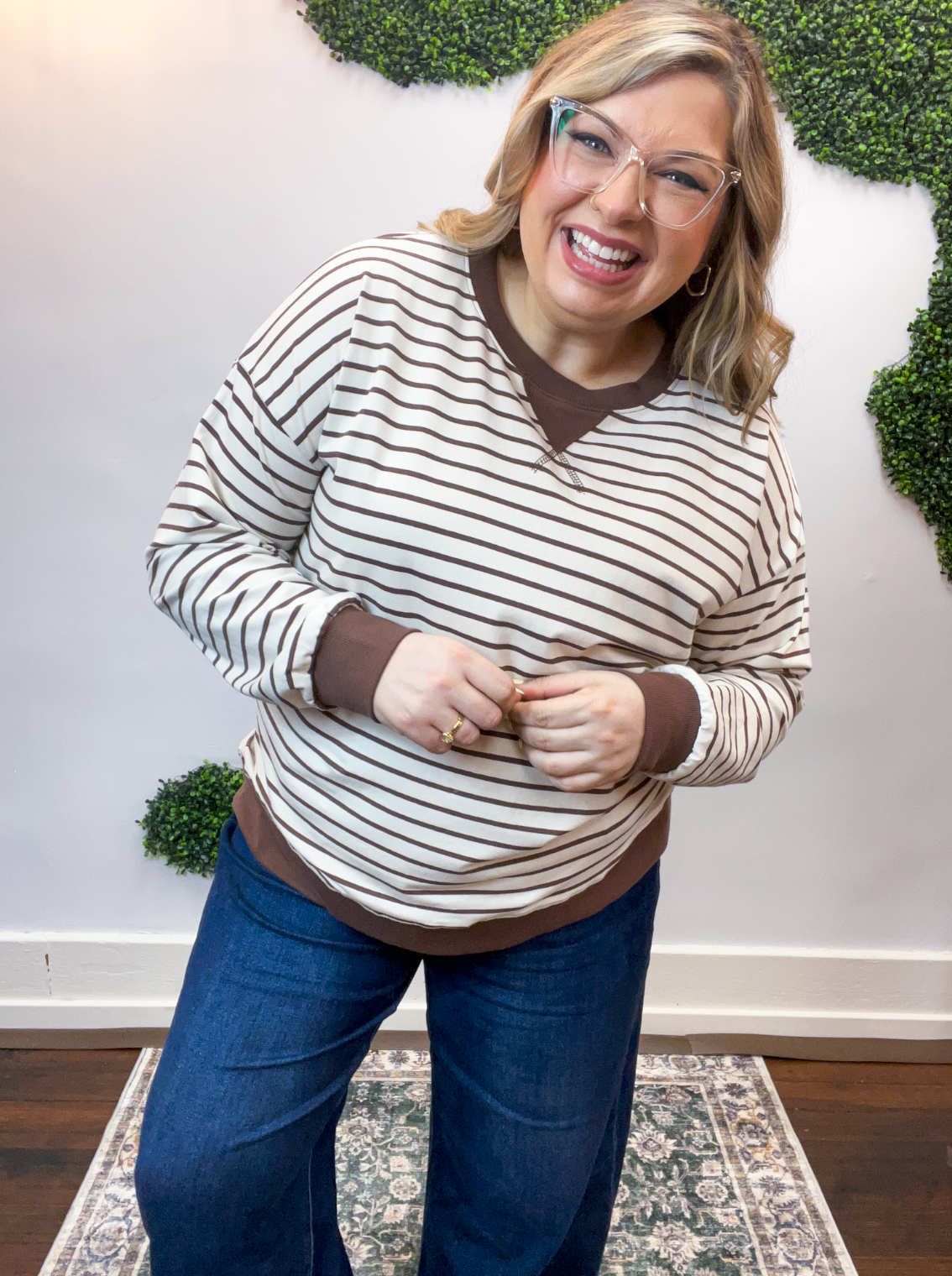 Homecoming Stripe Pullover in Brown & Beige