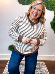 Homecoming Stripe Pullover in Brown & Beige