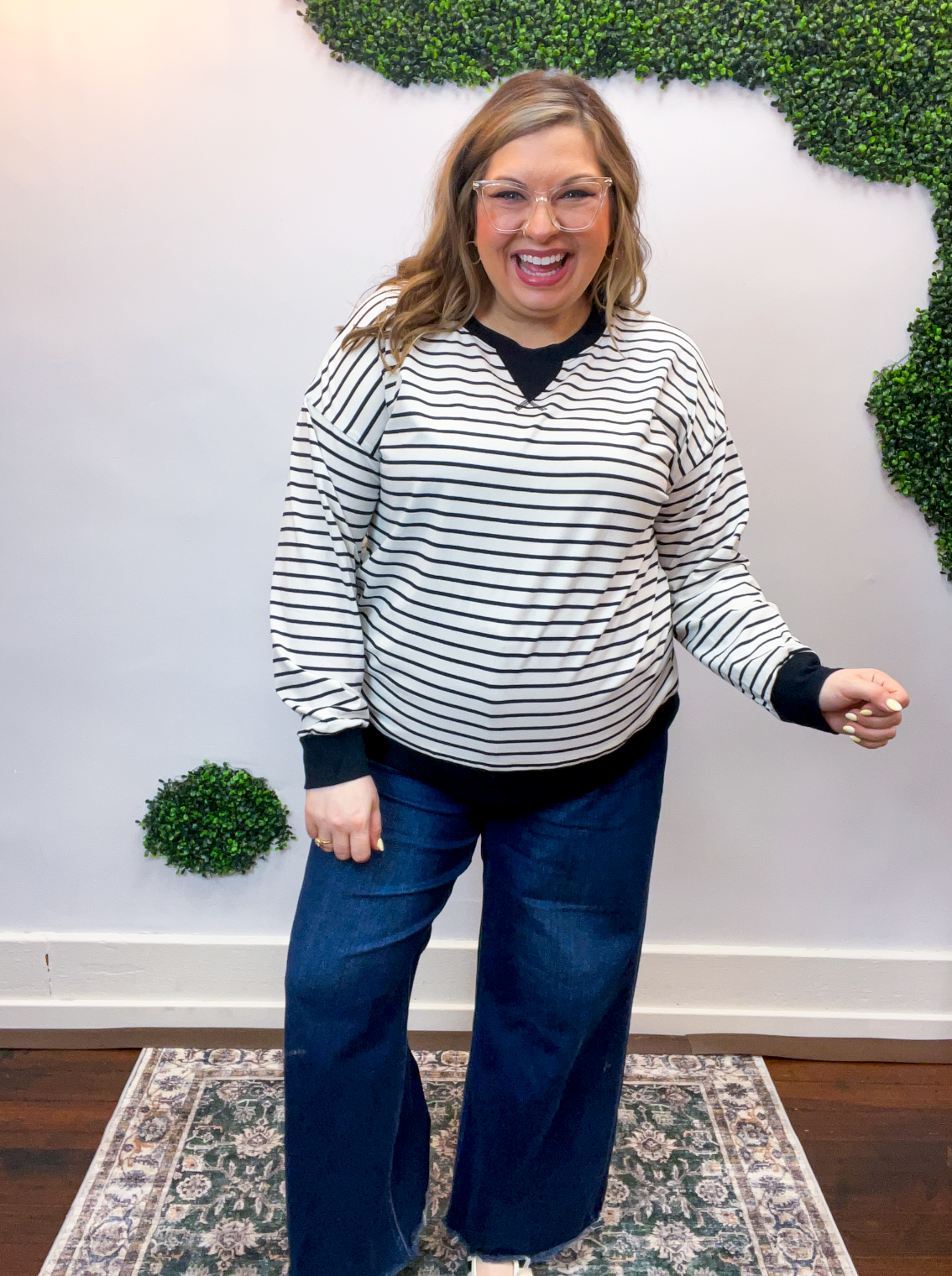 Homecoming Stripe Pullover in Black & White