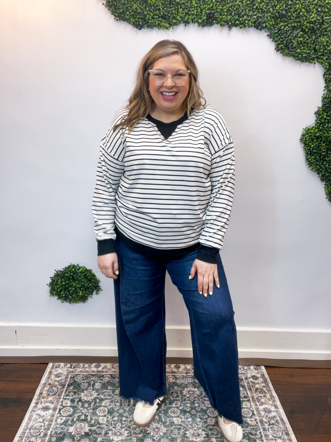 Homecoming Stripe Pullover in Black & White