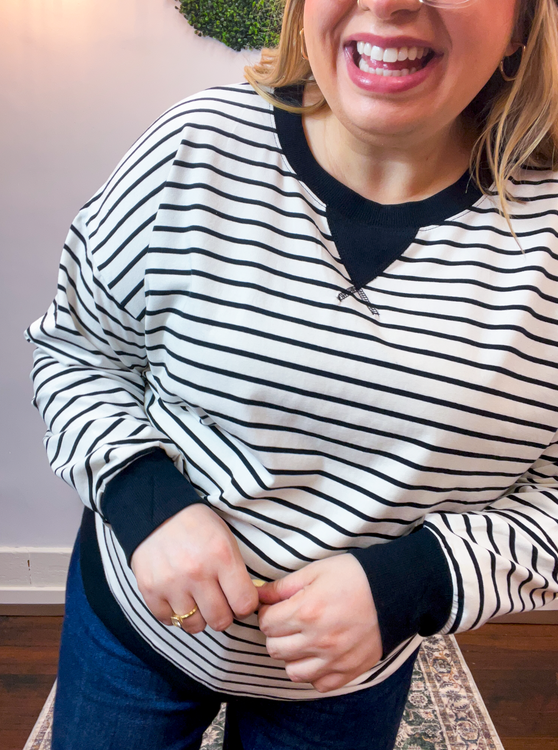Homecoming Stripe Pullover in Black & White