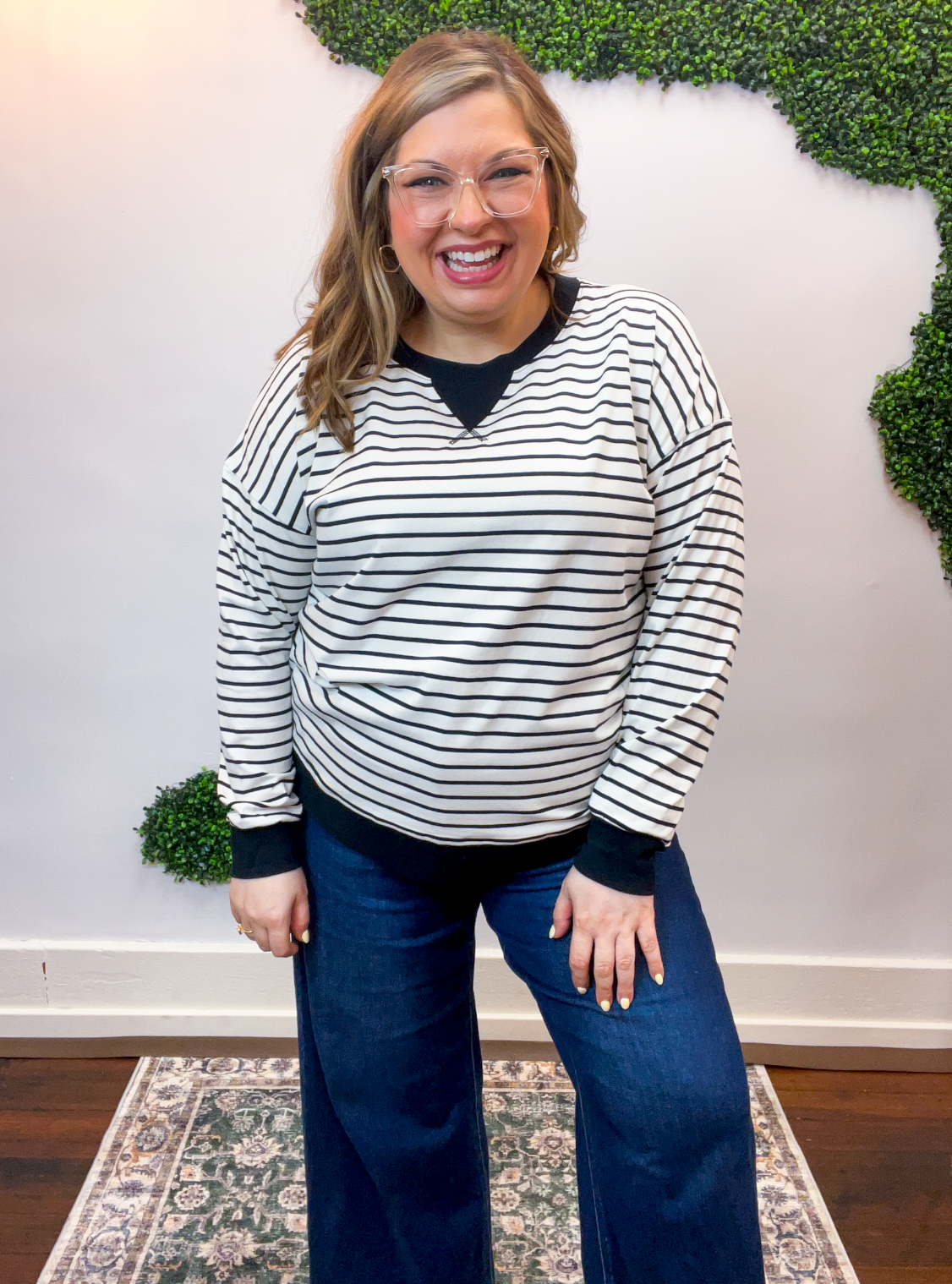 Homecoming Stripe Pullover in Black & White