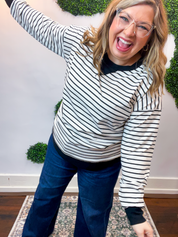 Homecoming Stripe Pullover in Black & White
