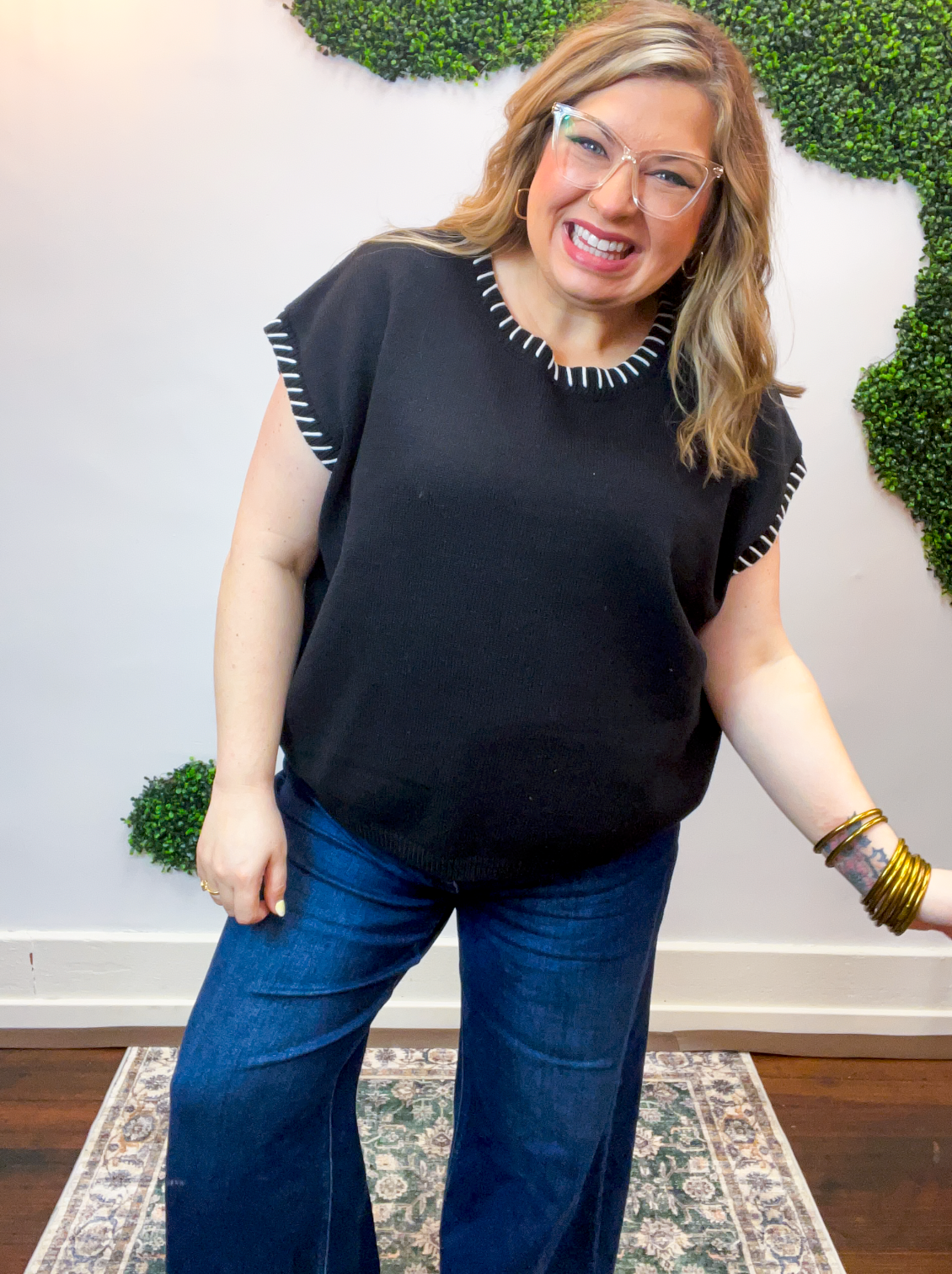 Whipstitch Sweater Vest in Black
