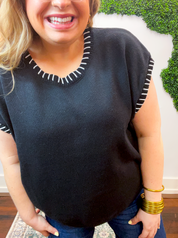 Whipstitch Sweater Vest in Black