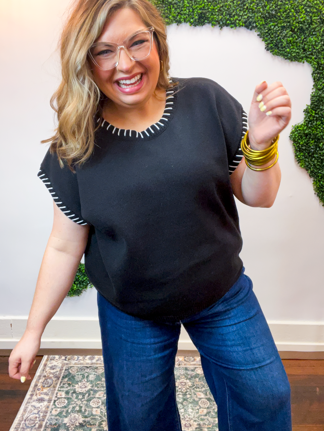 Whipstitch Sweater Vest in Black