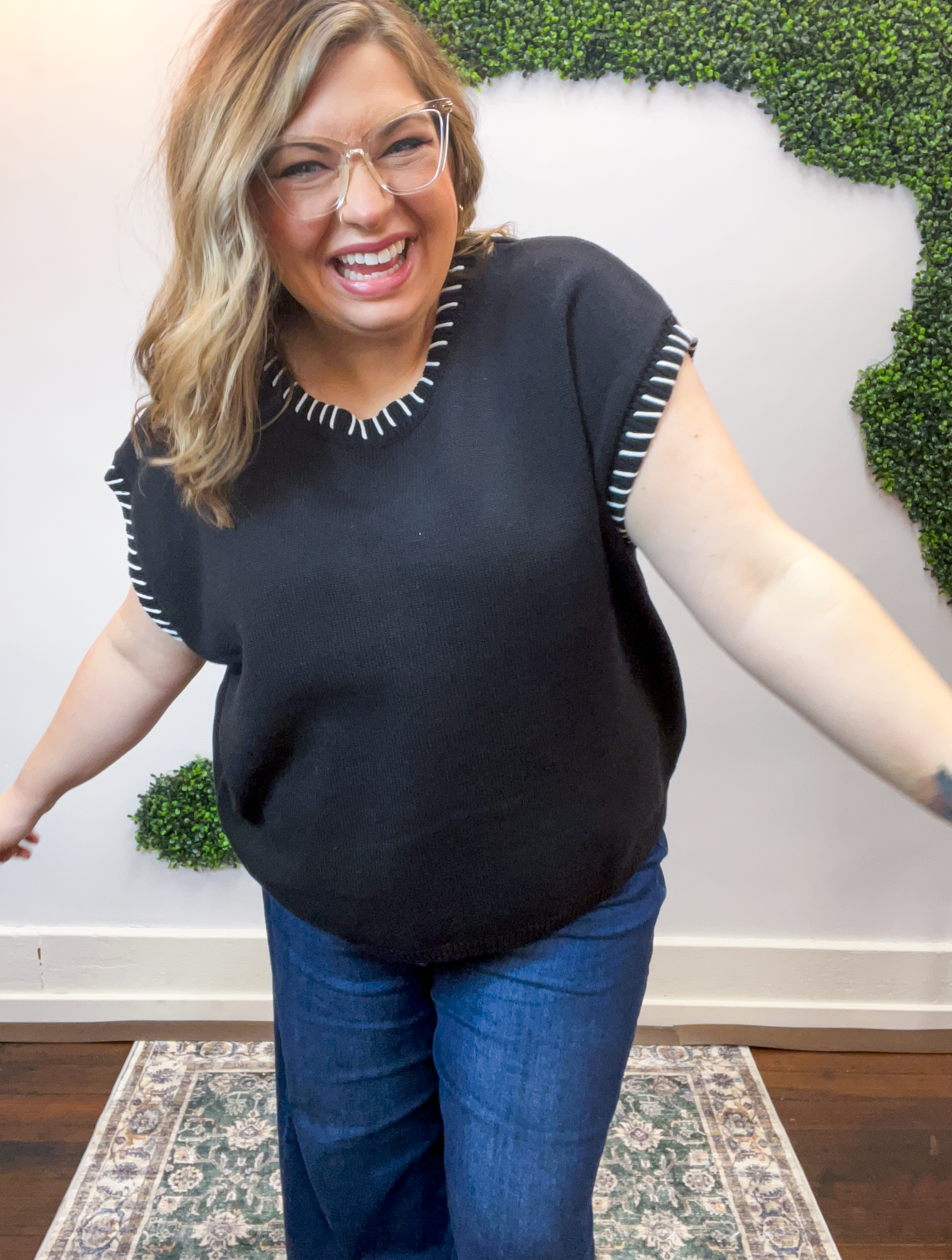 Whipstitch Sweater Vest in Black