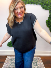 Whipstitch Sweater Vest in Black