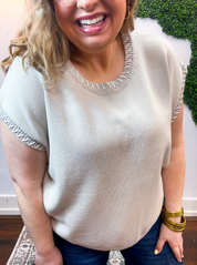 Whipstitch Sweater Vest in Sand Beige