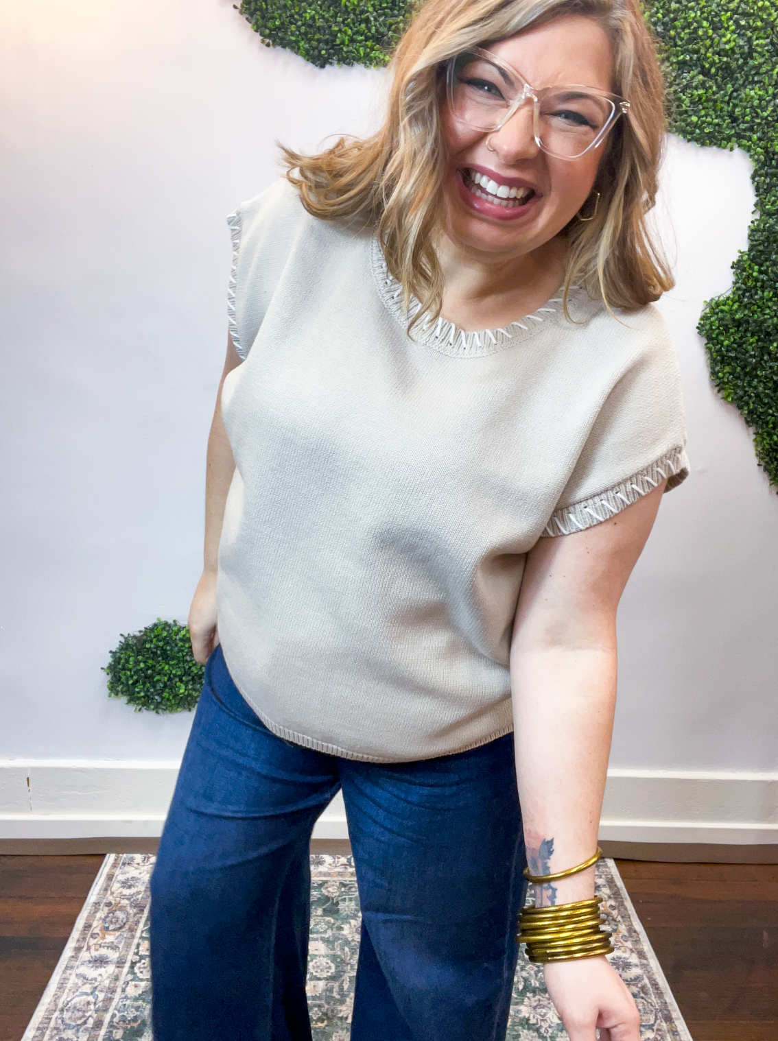 Whipstitch Sweater Vest in Sand Beige