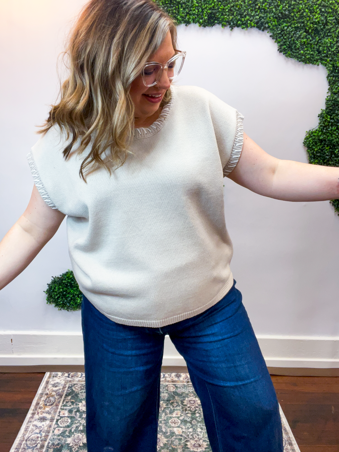Whipstitch Sweater Vest in Sand Beige