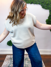Whipstitch Sweater Vest in Sand Beige