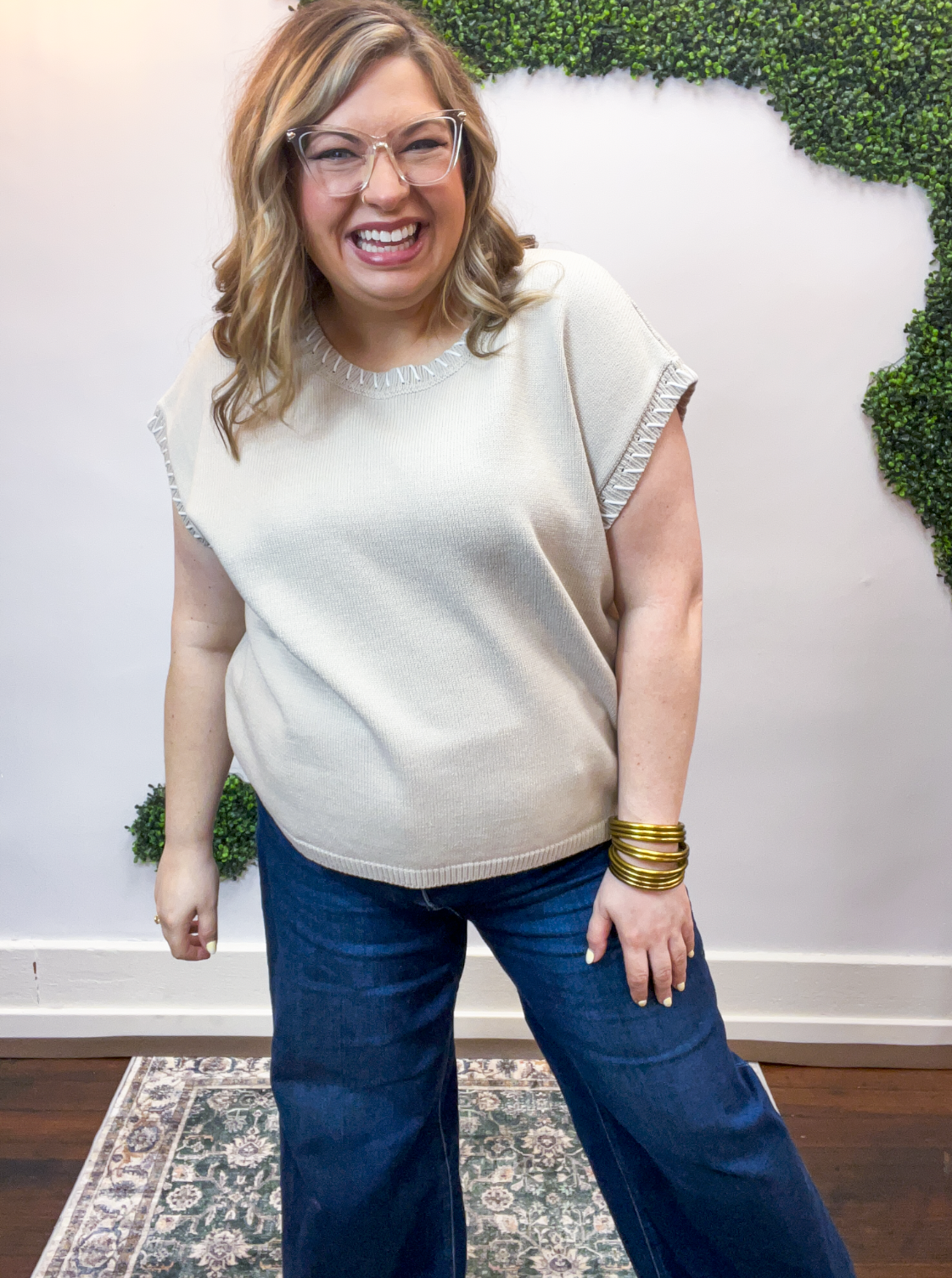 Whipstitch Sweater Vest in Sand Beige