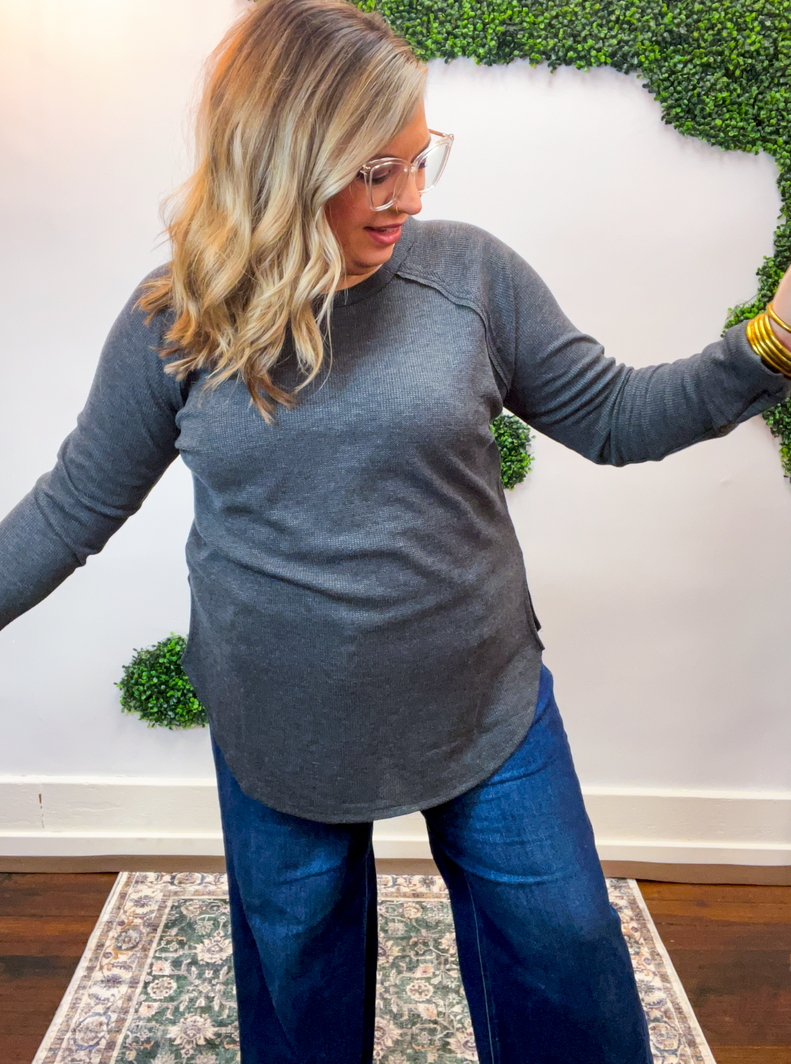 Cozy Days Baby Waffle Top in Black