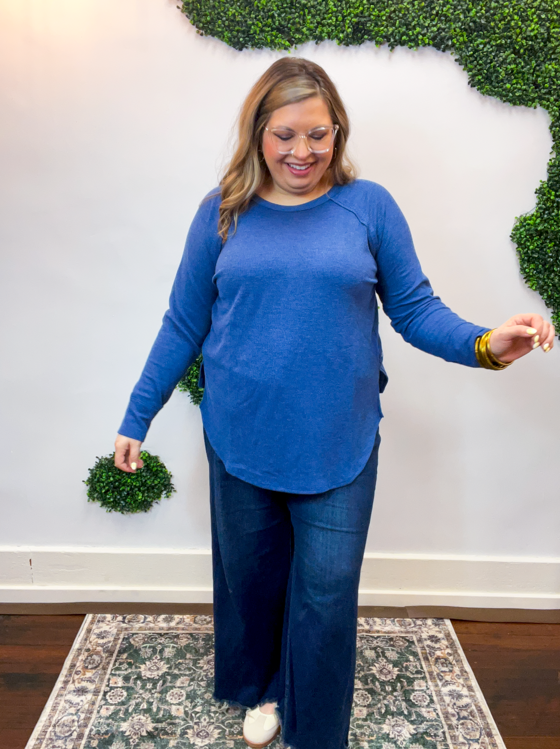 Cozy Days Baby Waffle Top in Light Navy