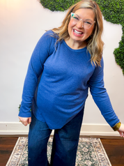 Cozy Days Baby Waffle Top in Light Navy
