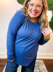 Cozy Days Baby Waffle Top in Light Navy