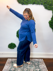 Cozy Days Baby Waffle Top in Light Navy