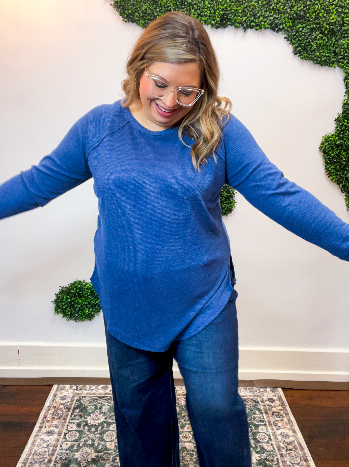 Cozy Days Baby Waffle Top in Light Navy
