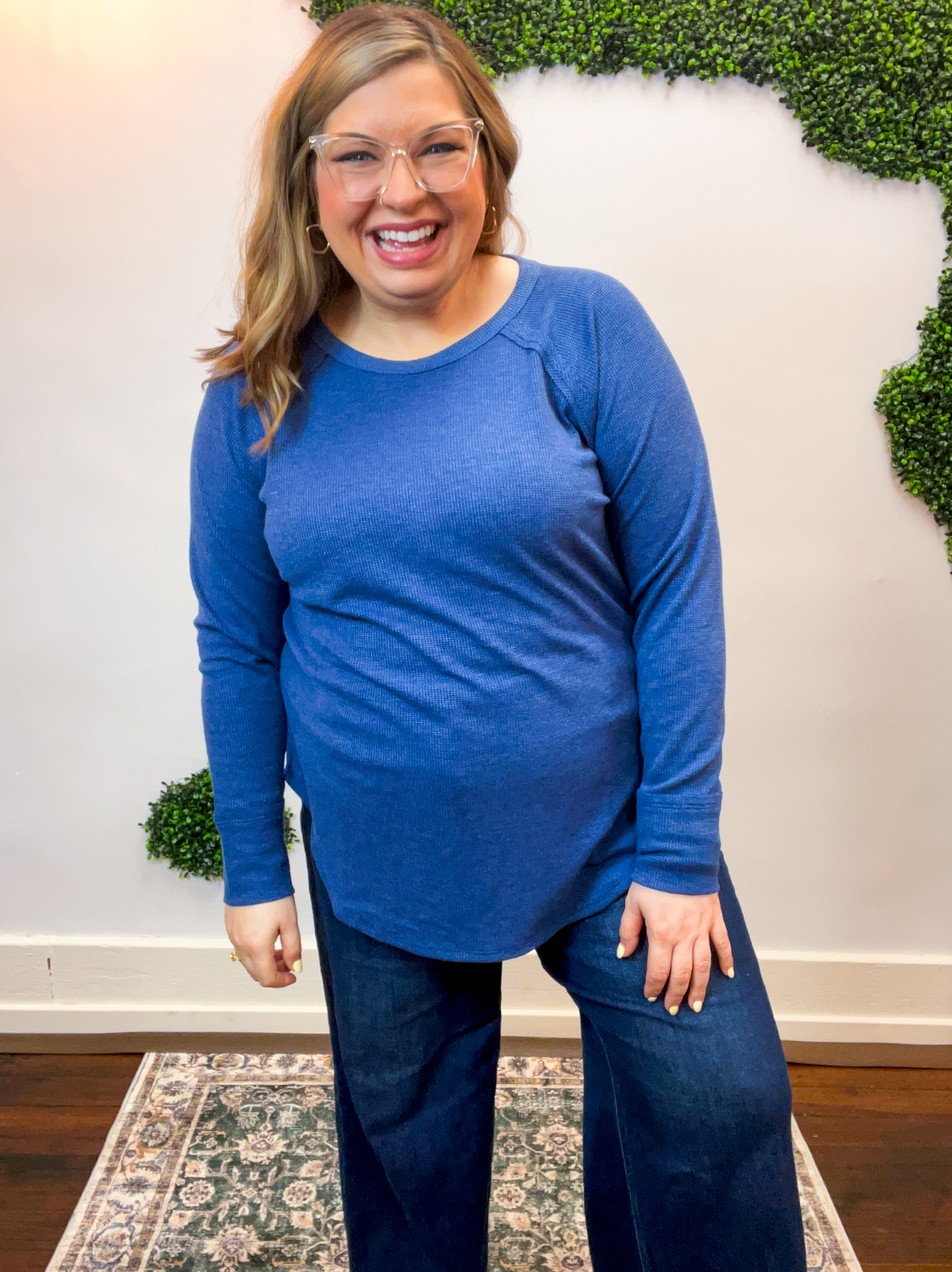 Cozy Days Baby Waffle Top in Light Navy