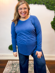 Cozy Days Baby Waffle Top in Light Navy
