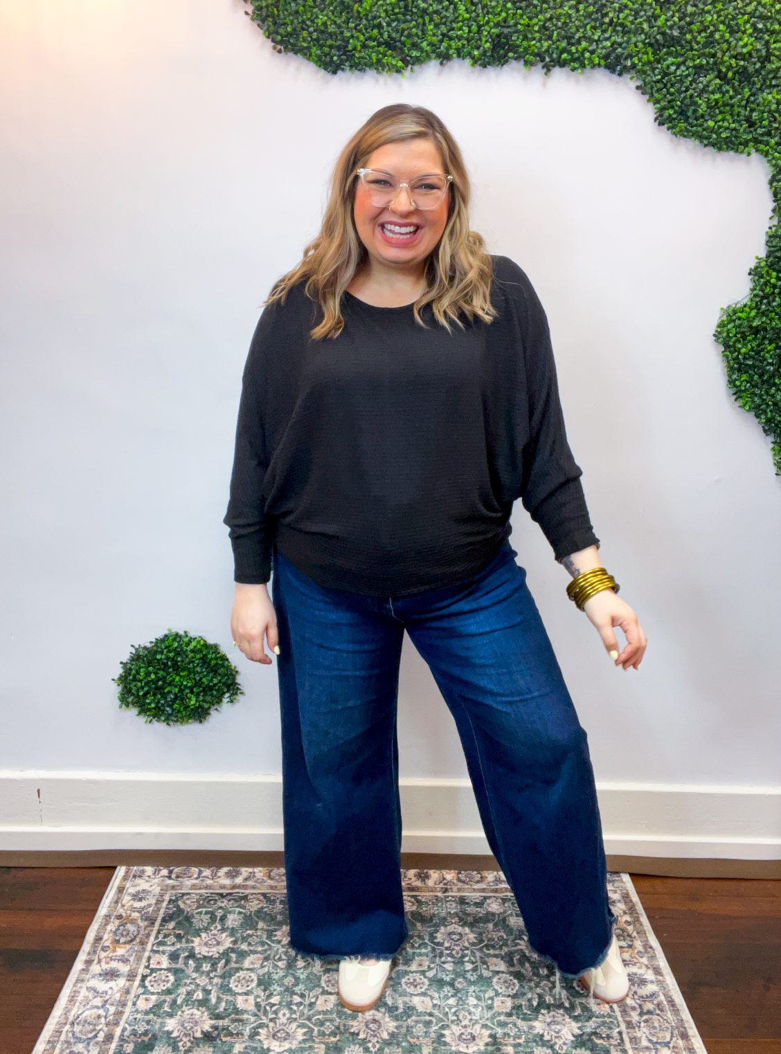 Effortless Days Long Sleeve Batwing Top in Black